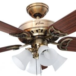 Hunter Studio Series 52 in. LED Antique Brass Indoor Ceiling Fan with Light Kit -Fans Shop antique brass hunter ceiling fans with lights 53063 a0 1000