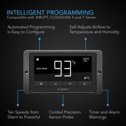 AC Infinity Airlift T14 1513 CFM 14 in. Indoor Wall Mount Shutter Exhaust Fan with Temperature Humidity Controller -Fans Shop black ac infinity wall mounted fans ac alt14 4f 1000