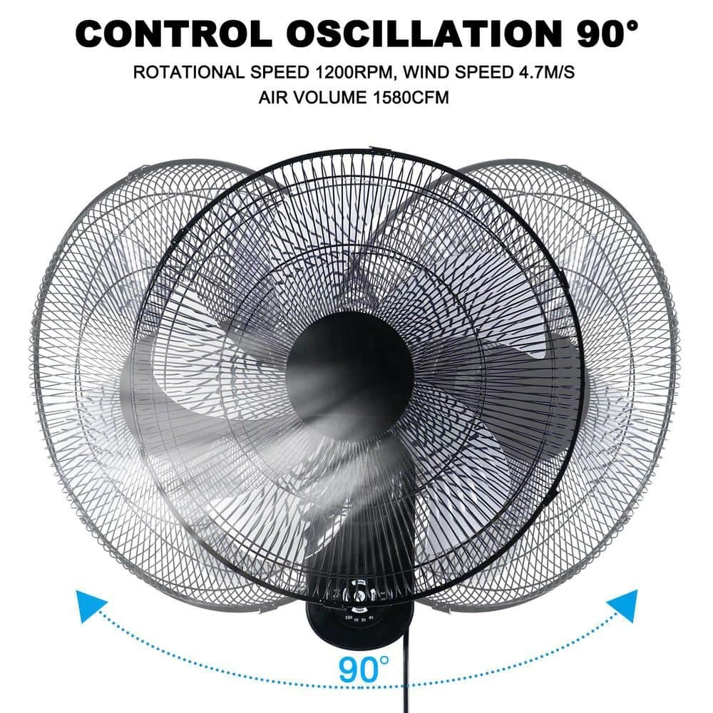 Aoibox 18 in. Indoor Black Smart Wall-Mount Fan with 5 Blades Adjustable 3 Speed and Remote Control 4 Aoibox 18 in. Indoor Black Smart Wall-Mount Fan with 5 Blades Adjustable 3 Speed and Remote Control - Image 4