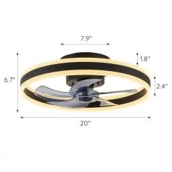 ANTOINE 20 in. Black Low Profile Flush Mount LED with Remote and APP Smart Control Indoor Ceiling Fan with Dimmable Lighting -Fans Shop black ceiling fans with lights hd fsd 14 40 1000