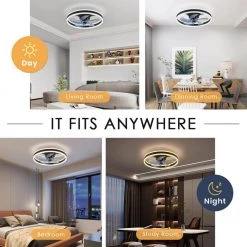 ANTOINE 20 in. Black Low Profile Flush Mount LED with Remote and APP Smart Control Indoor Ceiling Fan with Dimmable Lighting -Fans Shop black ceiling fans with lights hd fsd 14 44 1000