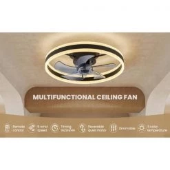 ANTOINE 20 in. Black Low Profile Flush Mount LED with Remote and APP Smart Control Indoor Ceiling Fan with Dimmable Lighting -Fans Shop black ceiling fans with lights hd fsd 14 4f 1000