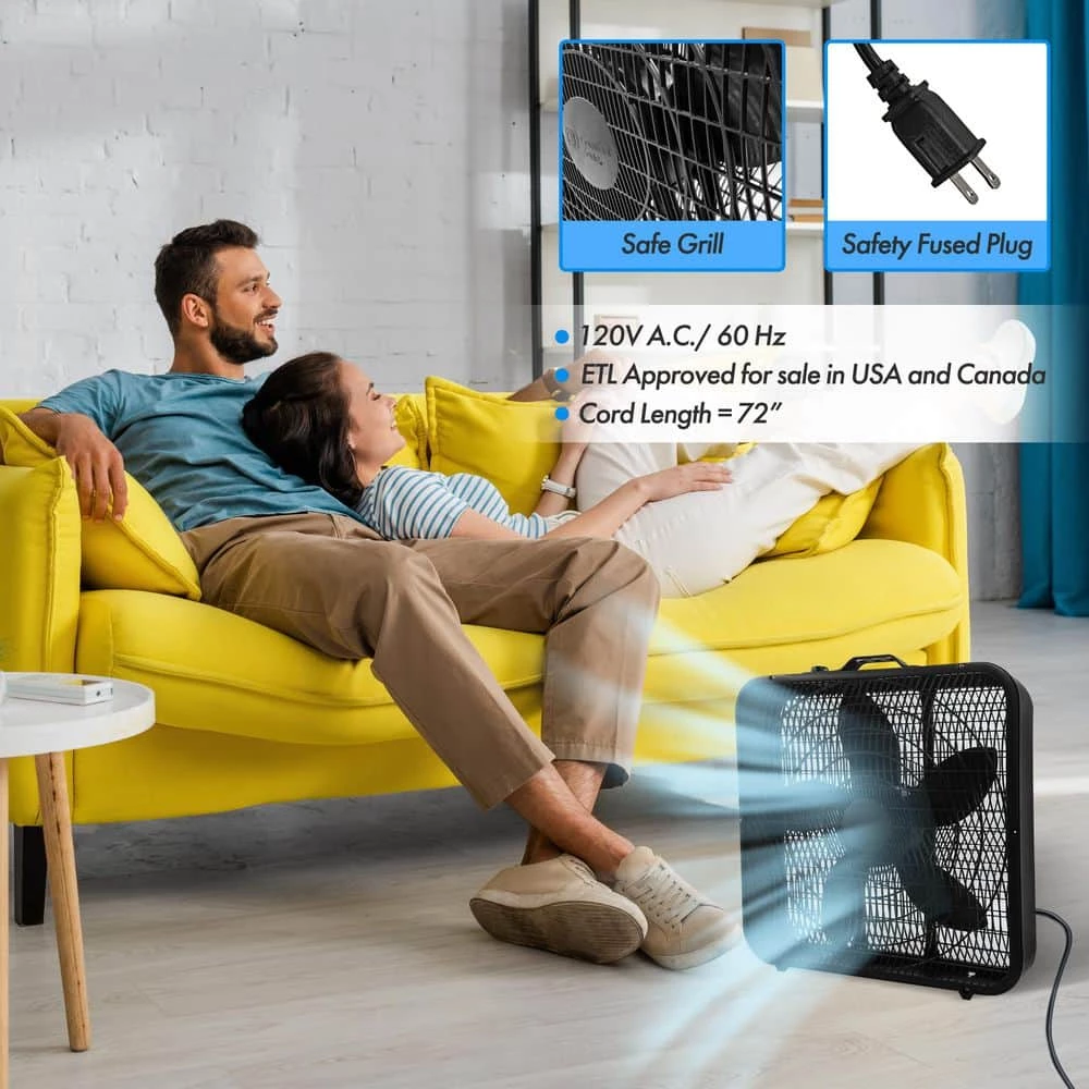 Comfort Zone 20 in. High Performance Box Fan with Carry Handle in Black 3 Comfort Zone 20 in. High Performance Box Fan with Carry Handle in Black - Image 3