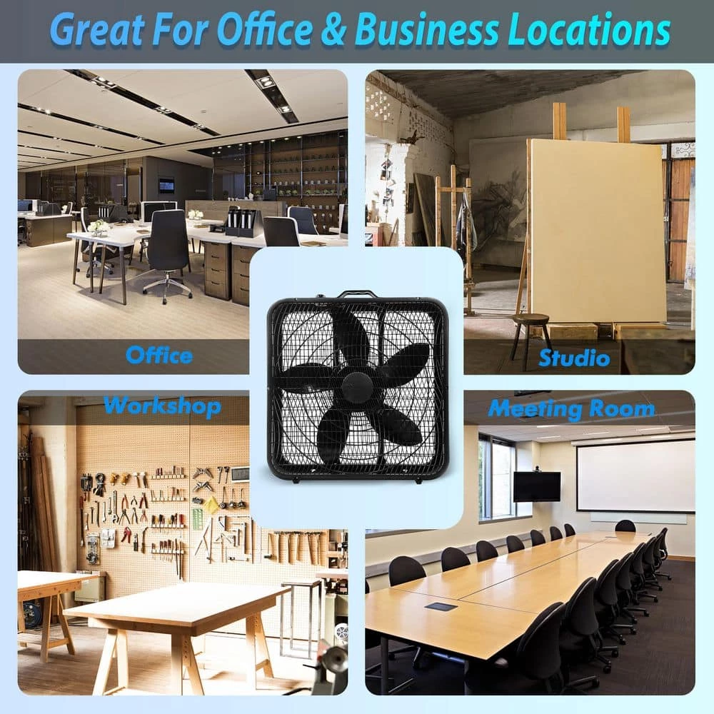 Comfort Zone 20 in. High Performance Box Fan with Carry Handle in Black 8 Comfort Zone 20 in. High Performance Box Fan with Carry Handle in Black - Image 8