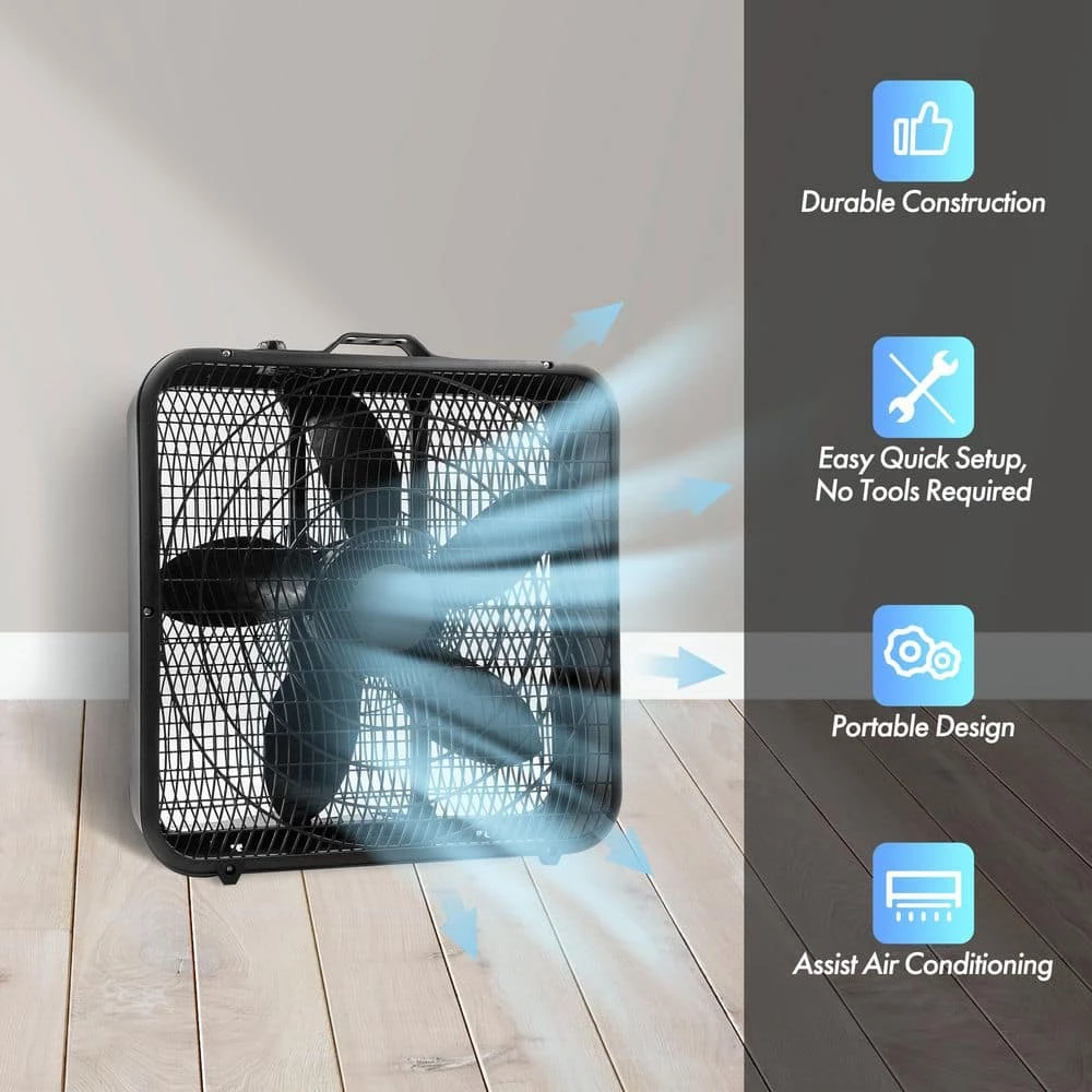 Comfort Zone 20 in. High Performance Box Fan with Carry Handle in Black 7 Comfort Zone 20 in. High Performance Box Fan with Carry Handle in Black - Image 7