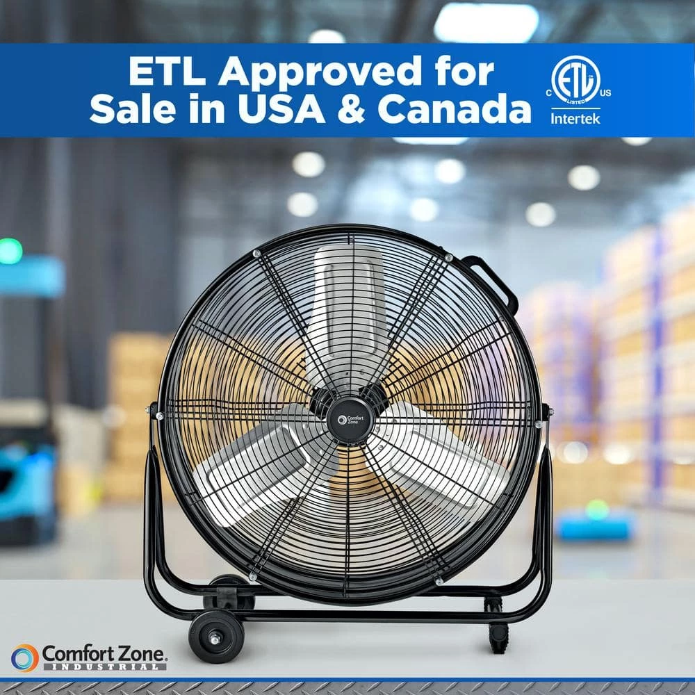 Comfort Zone 24 in. 2-Speed High-Velocity Industrial Drum Fan with Aluminum Blades and 180-Degree Adjustable Tilt in Black 12 Comfort Zone 24 in. 2-Speed High-Velocity Industrial Drum Fan with Aluminum Blades and 180-Degree Adjustable Tilt in Black - Image 12