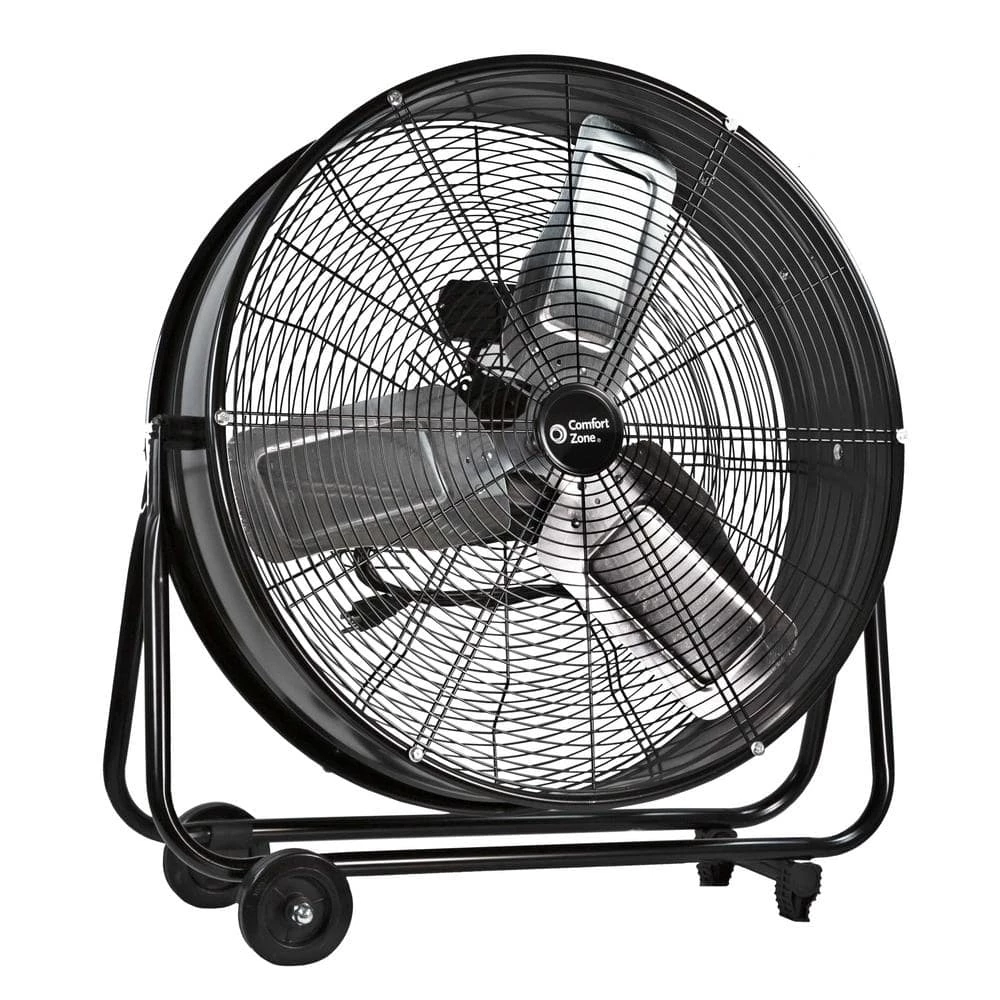 Comfort Zone 24 in. 2-Speed High-Velocity Industrial Drum Fan with Aluminum Blades and 180-Degree Adjustable Tilt in Black 6 Comfort Zone 24 in. 2-Speed High-Velocity Industrial Drum Fan with Aluminum Blades and 180-Degree Adjustable Tilt in Black - Image 6