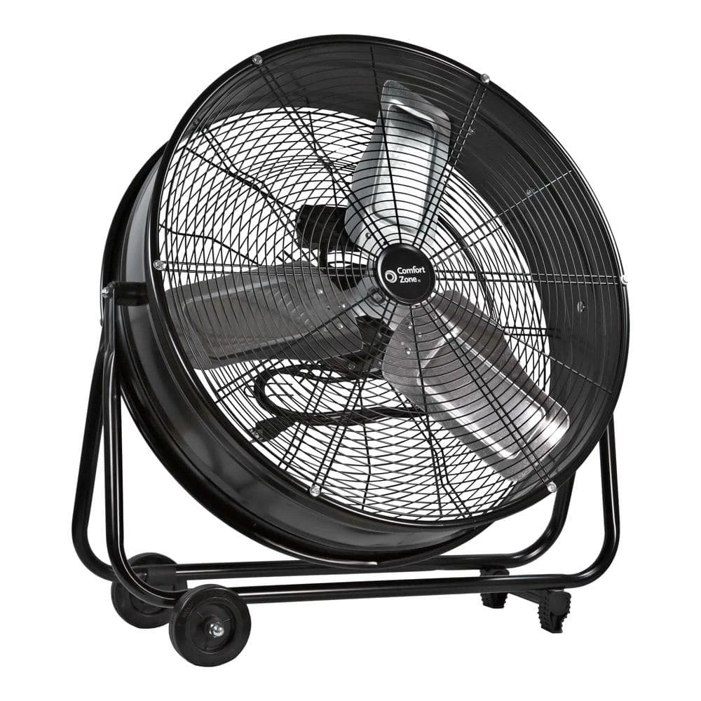 Comfort Zone 24 in. 2-Speed High-Velocity Industrial Drum Fan with Aluminum Blades and 180-Degree Adjustable Tilt in Black 1 Comfort Zone 24 in. 2-Speed High-Velocity Industrial Drum Fan with Aluminum Blades and 180-Degree Adjustable Tilt in Black
