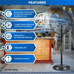 Comfort Zone 30 in. High-Velocity 3-Speed Industrial Pedestal Fan with Aluminum Blades and Adjustable Height -Fans Shop black comfort zone pedestal fans czhvp30 4f 1000