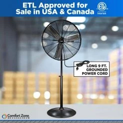 Comfort Zone 30 in. High-Velocity 3-Speed Industrial Pedestal Fan with Aluminum Blades and Adjustable Height -Fans Shop black comfort zone pedestal fans czhvp30 77 1000