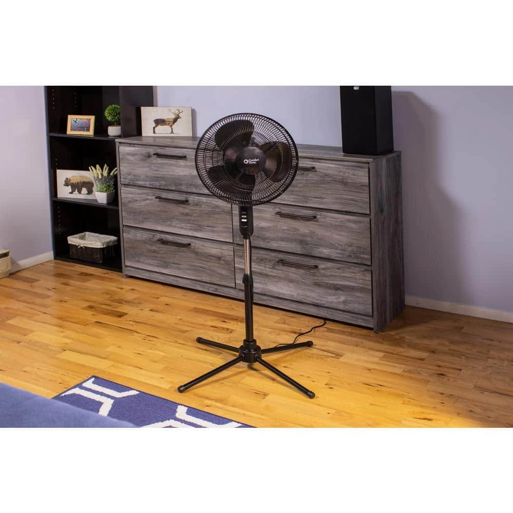 Comfort Zone 16 in. Oscillating Pedestal Fan in Black 2 Comfort Zone 16 in. Oscillating Pedestal Fan in Black - Image 2