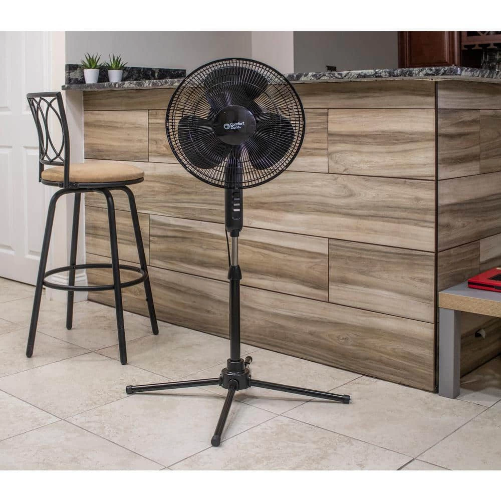Comfort Zone 16 in. Oscillating Pedestal Fan in Black 4 Comfort Zone 16 in. Oscillating Pedestal Fan in Black - Image 4