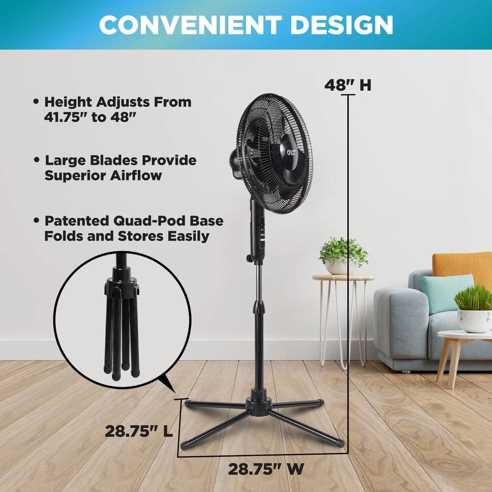 Comfort Zone 16 in. Oscillating Pedestal Fan in Black 10 Comfort Zone 16 in. Oscillating Pedestal Fan in Black - Image 10