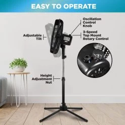 Comfort Zone 16 in. Black Oscillating Pedestal Fan -Fans Shop black comfort zone pedestal fans czst162btebk 1f 1000