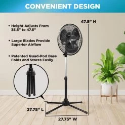 Comfort Zone 16 in. Black Oscillating Pedestal Fan -Fans Shop black comfort zone pedestal fans czst162btebk 66 1000