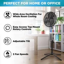 Comfort Zone 16 in. Black Oscillating Pedestal Fan -Fans Shop black comfort zone pedestal fans czst162btebk c3 1000