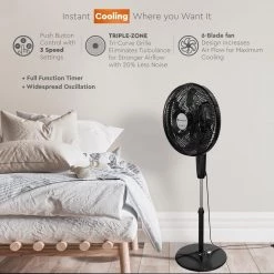 Comfort Zone Powr Curve Adjustable 45 in. Oscillating Pedestal Fan with 30% More Airflow -Fans Shop black comfort zone pedestal fans czst180bk 4f 1000