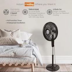 Comfort Zone PowrCurve 18 in. Pedestal Fan -Fans Shop black comfort zone pedestal fans czst180bs eu 4f 1000