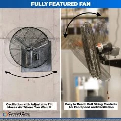 Comfort Zone 30 in. Black High-Velocity Oscillating Wall Fan -Fans Shop black comfort zone wall mounted fans czhvw30ex 44 1000