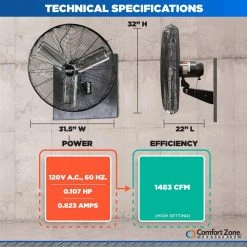Comfort Zone 30 in. Black High-Velocity Oscillating Wall Fan -Fans Shop black comfort zone wall mounted fans czhvw30ex fa 1000
