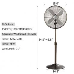 Costway Adjustable-Height 48.5 in. Metal Oscillating Pedestal Fan 3 Wind Speed with 4 Blades Black -Fans Shop black costway pedestal fans ep24533us bk c3 1000