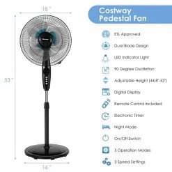 Costway 45 in. to 53 in. 3-Speed Oscillating Pedestal Fan -Fans Shop black costway pedestal fans ep24830 c3 1000