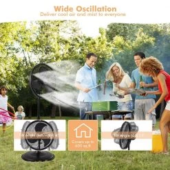 Costway 18 in. Misting Fan 2100 CFM Outdoor Oscillating Cooling Pedestal Fan in Black -Fans Shop black costway pedestal fans es10138us bk 1f 1000