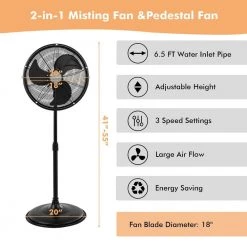 Costway 18 in. Misting Fan 2100 CFM Outdoor Oscillating Cooling Pedestal Fan in Black -Fans Shop black costway pedestal fans es10138us bk c3 1000