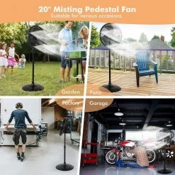 Costway 18 in. Misting Fan 2100 CFM Outdoor Oscillating Cooling Pedestal Fan in Black -Fans Shop black costway pedestal fans es10138us bk fa 1000