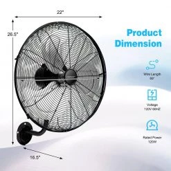 Costway 21 in. Indoor Black Wall Mount Industrial Ceiling Fan 3 Speed Oscillating Metal Ventilation Fan -Fans Shop black costway wall mounted fans es10116us bk c3 1000