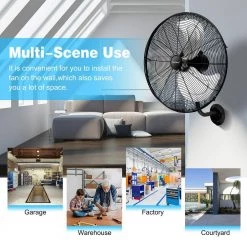 Costway 21 in. Indoor Black Wall Mount Industrial Ceiling Fan 3 Speed Oscillating Metal Ventilation Fan -Fans Shop black costway wall mounted fans es10116us bk fa 1000