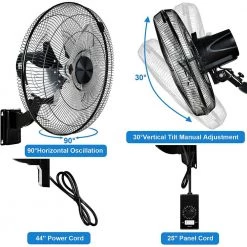 Edendirect 18 in. Household Indoor Commercial Cooling Black Wall Mount Ceiling Fan 90° Horizontal Oscillation 5-Speed Settings -Fans Shop black edendirect wall mounted fans dhs0ra220422008 44 1000