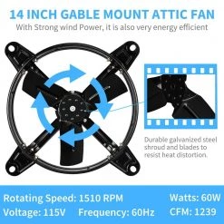 Edendirect 14 in. Indoor 1239 CFM Black Mount Ceiling Fan Attic Gable Ventilator with Adjustable Temperature Thermostat -Fans Shop black edendirect wall mounted fans dhs0ra220427002 4f 1000