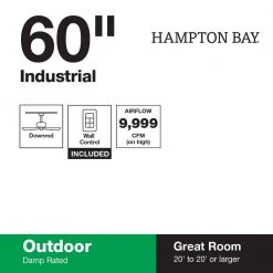 Hampton Bay Industrial 60 in. Indoor/Outdoor Black Ceiling Fan with Wall Control, Downrod and Powerful Reversible Motor -Fans Shop black hampton bay ceiling fans without lights 26829 1d 1000