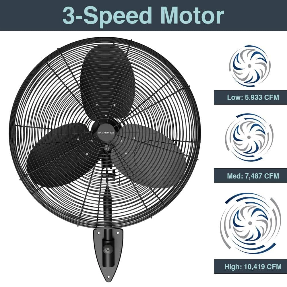 Hampton Bay 30 in. 3-Speed High Velocity Black Wall Mount Fan with 3 Blades 3 Hampton Bay 30 in. 3-Speed High Velocity Black Wall Mount Fan with 3 Blades - Image 3