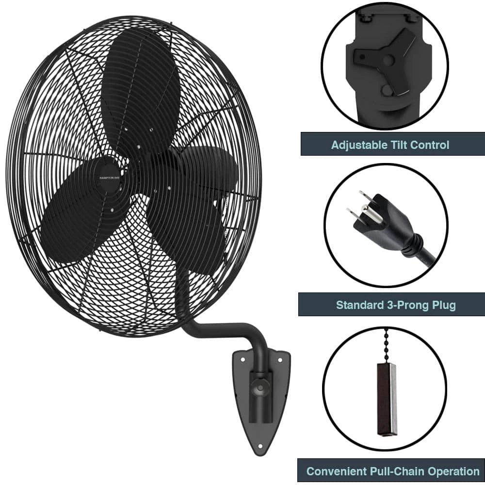 Hampton Bay 30 in. 3-Speed High Velocity Black Wall Mount Fan with 3 Blades 4 Hampton Bay 30 in. 3-Speed High Velocity Black Wall Mount Fan with 3 Blades - Image 4
