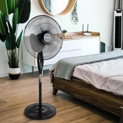 Holmes 16 in. Oscillating Blade Stand Pedestal Fan with Metal Grill in Black -Fans Shop black holmes pedestal fans 985118514m 31 1000