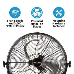 NewAir 18 in. High Velocity Wall Mounted Fan with 3 Fan Speeds, Sealed Motor Housing and Ball Bearing Motor - Black -Fans Shop black newair wall mounted fans windpro18w fa 1000