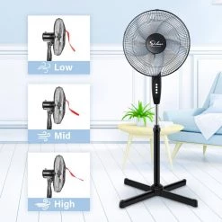 Amucolo Adjustable-Height 16 in. 3 Speed Black Pedestal Fan for Indoor, Bedroom, Living Room, Home Office & College Dorm Use -Fans Shop black pedestal fans dhs cyhi and16 44 1000