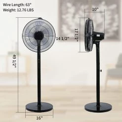 Unbranded 14.5 in. Adjustable 12 Levels Speed Pedestal Stand Fan with Remote Control 90° Horizontal Oscillating 9-Hours Timer -Fans Shop black pedestal fans dhs0ra0713003 1f 1000