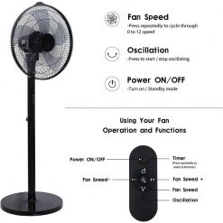 Unbranded 14.5 in. Adjustable 12 Levels Speed Pedestal Stand Fan with Remote Control 90° Horizontal Oscillating 9-Hours Timer -Fans Shop black pedestal fans dhs0ra0713003 76 1000