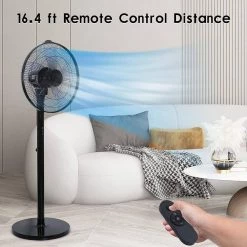 Unbranded 14.5 in. Adjustable 12 Levels Speed Pedestal Stand Fan with Remote Control 90° Horizontal Oscillating 9-Hours Timer -Fans Shop black pedestal fans dhs0ra0713003 fa 1000
