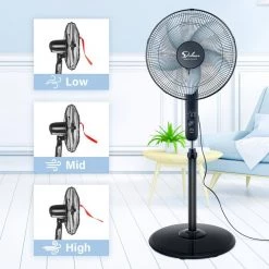 FORCLOVER 3-Speed Stand Pedestal Fan with Remote Control -Fans Shop black pedestal fans monmdhs16rc 4f 1000