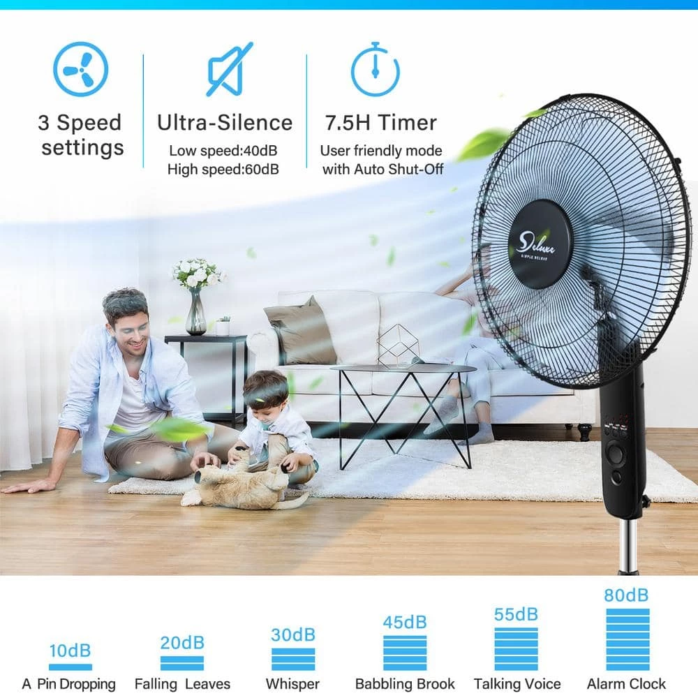 Aoibox Simple Deluxe Oscillating 16 in. Adjustable 3 Speed Pedestal Stand Fan with Remote Control for Indoor, Bedroom &Dorm Use 6 Aoibox Simple Deluxe Oscillating 16 in. Adjustable 3 Speed Pedestal Stand Fan with Remote Control for Indoor, Bedroom &Dorm Use - Image 6