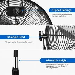 Aoibox Black Adjustable-Height to 55 in. Pedestal Standing Fan High Velocity, Heavy Duty Metal For Industrial, Residential -Fans Shop black pedestal fans snmx027 c3 1000