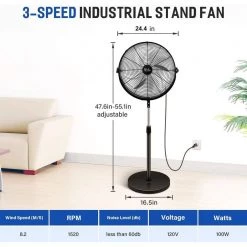 Aoibox Black Adjustable-Height to 55 in. Pedestal Standing Fan High Velocity, Heavy Duty Metal For Industrial, Residential -Fans Shop black pedestal fans snmx027 fa 1000