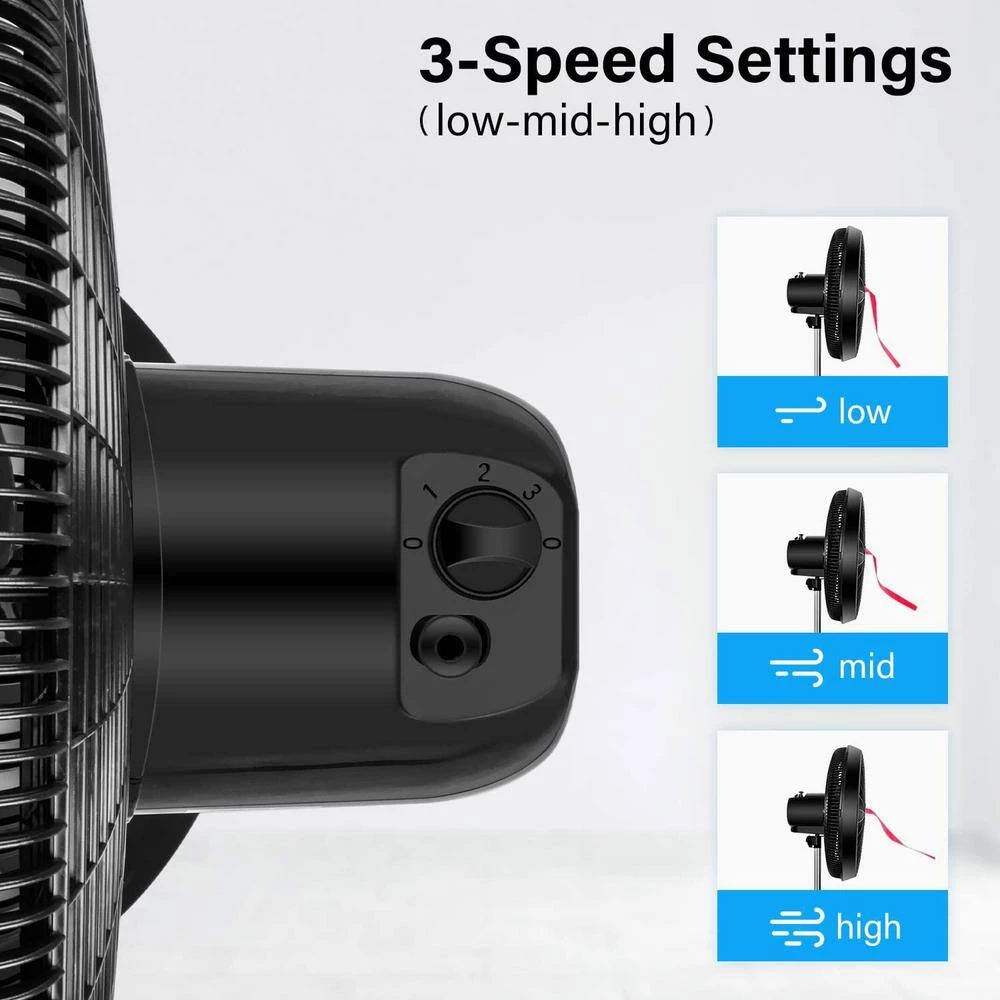 Aoibox Adjustable-Height 18 in. Black Pedestal Stand Fan 3 Adjustable Speed for Indoor, Bedroom, Living Room, Home Office& Dorm 4 Aoibox Adjustable-Height 18 in. Black Pedestal Stand Fan 3 Adjustable Speed for Indoor, Bedroom, Living Room, Home Office& Dorm - Image 4