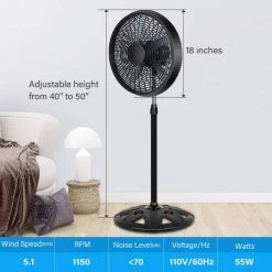 Aoibox Adjustable-Height 18 in. Black Pedestal Stand Fan 3 Adjustable Speed for Indoor, Bedroom, Living Room, Home Office& Dorm 10 Aoibox Adjustable-Height 18 in. Black Pedestal Stand Fan 3 Adjustable Speed for Indoor, Bedroom, Living Room, Home Office& Dorm -Fans Shop black pedestal fans snmx028 c3 1000