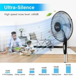 Aoibox Adjustable-Height 16 in. Black Oscillating 3 Adjustable Speed Energy Save Pedestal Stand Fan for Indoor, Office & Dorm -Fans Shop black pedestal fans snmx029 44 1000