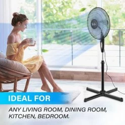 Aoibox Adjustable-Height 16 in. Black Oscillating 3 Adjustable Speed Energy Save Pedestal Stand Fan for Indoor, Office & Dorm -Fans Shop black pedestal fans snmx029 fa 1000